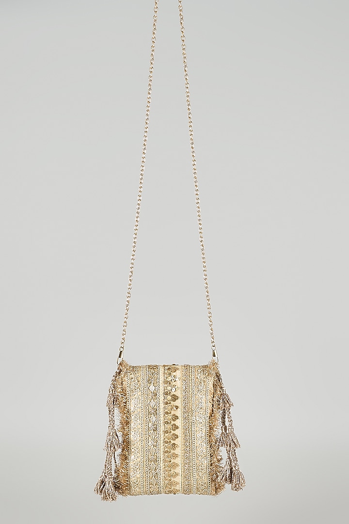 Gold Raw Silk Sling Bag by stoffa bride at Pernia's Pop Up Shop