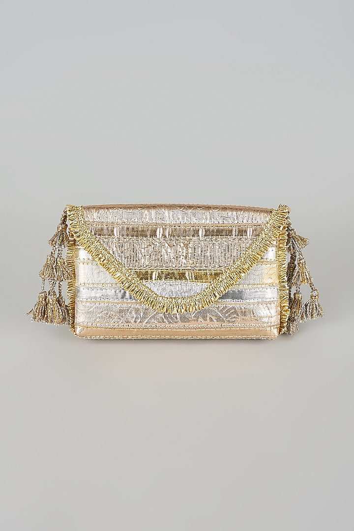 Gold Raw Silk Gota Clutch by stoffa bride at Pernia's Pop Up Shop