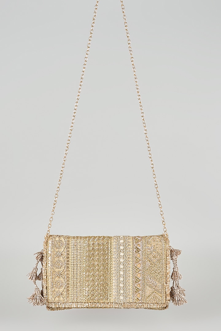 Dark Gold Raw Silk Sling Bag by stoffa bride at Pernia's Pop Up Shop