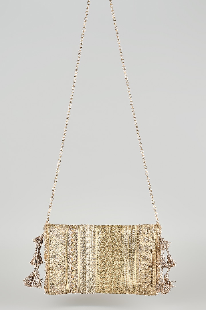 Dark Gold Raw Silk Sling Bag by stoffa bride at Pernia's Pop Up Shop