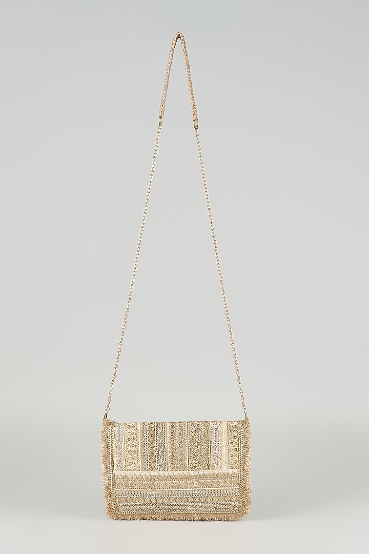 Gold Raw Silk Sling Bag by stoffa bride at Pernia's Pop Up Shop