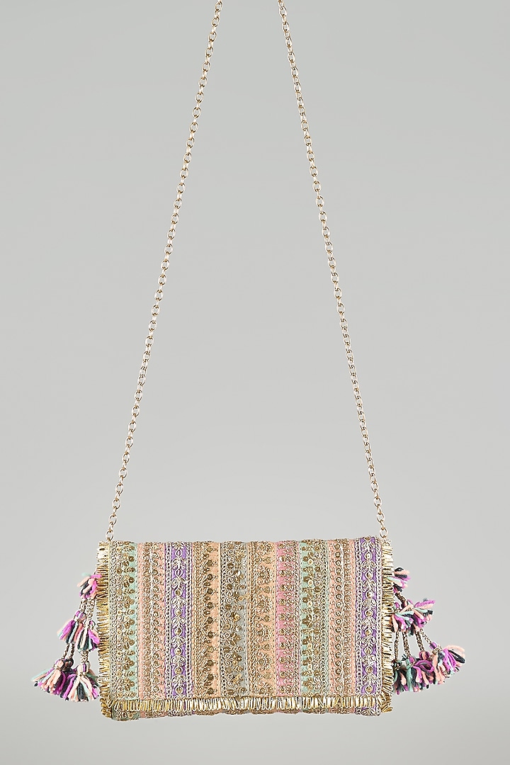 Pastel Multi-Colored Raw Silk Sling Bag by stoffa bride at Pernia's Pop Up Shop