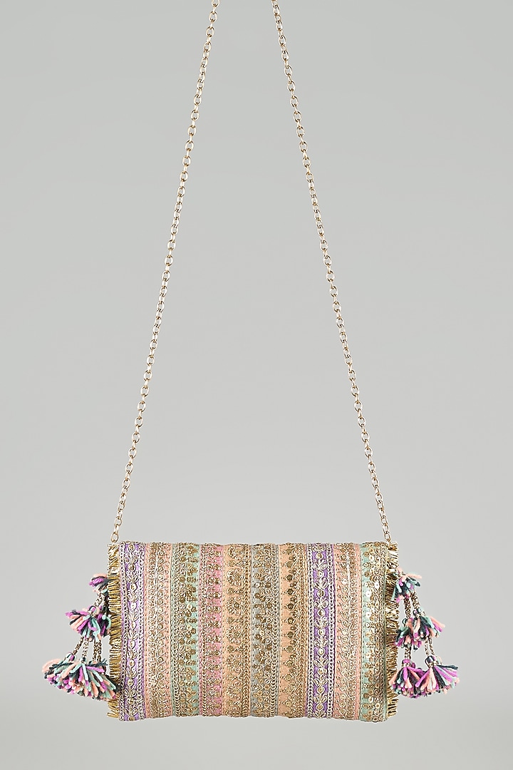 Pastel Multi-Colored Raw Silk Sling Bag by stoffa bride at Pernia's Pop Up Shop