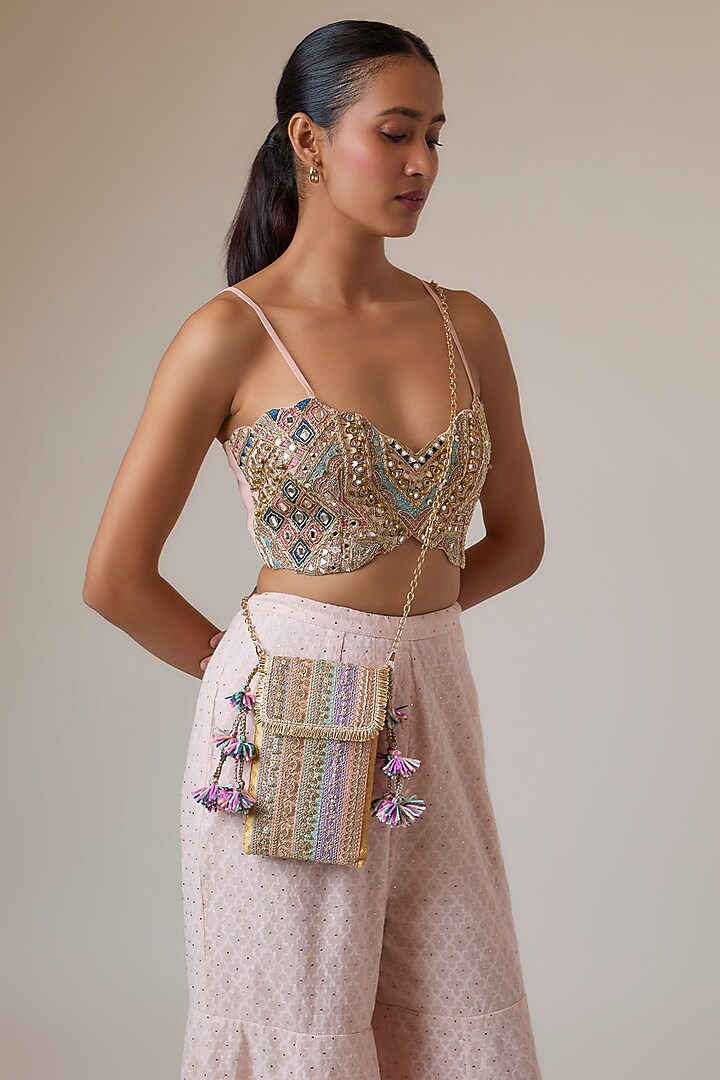 Pastel Multi-Colored Raw Silk Sling Bag by stoffa bride at Pernia's Pop Up Shop
