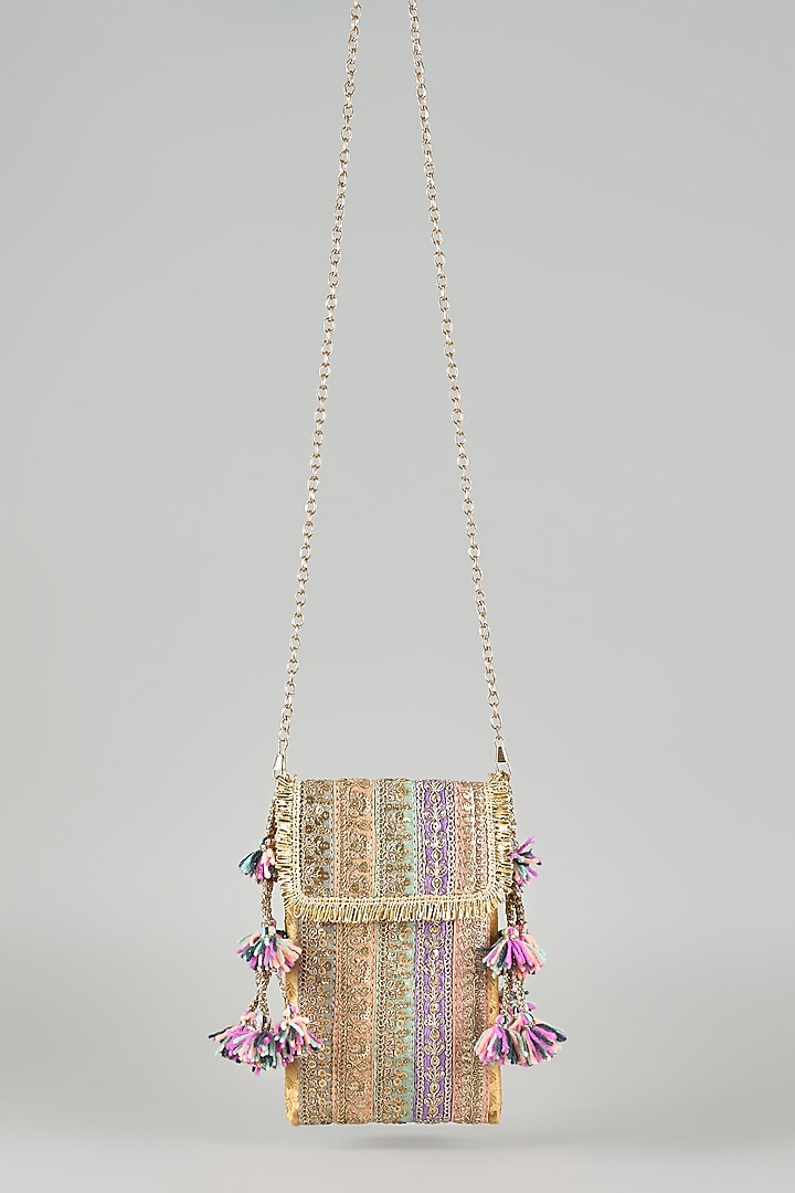 Pastel Multi-Colored Raw Silk Sling Bag by stoffa bride at Pernia's Pop Up Shop
