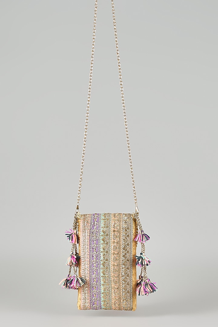 Pastel Multi-Colored Raw Silk Sling Bag by stoffa bride at Pernia's Pop Up Shop