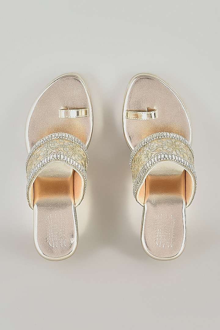 Light Gold Faux Leather Wedges by Stoffa Bride at Pernia's Pop Up Shop