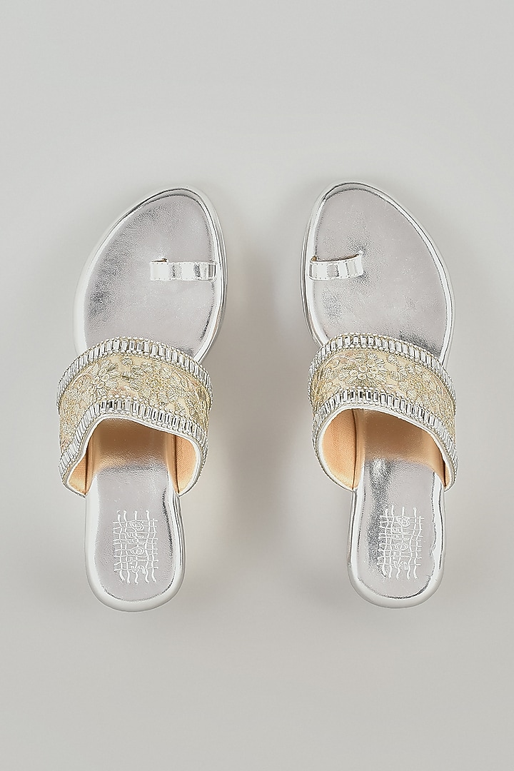 Silver Faux Leather Wedges by Stoffa Bride at Pernia's Pop Up Shop