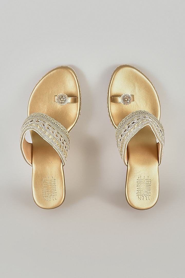 Antique Gold Faux Leather Wedges by Stoffa Bride at Pernia's Pop Up Shop