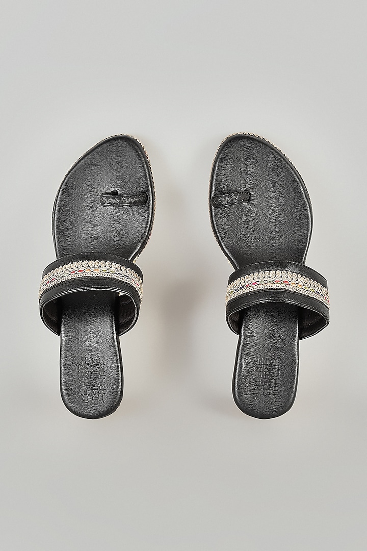Black Faux Leather Wedges by Stoffa Bride at Pernia's Pop Up Shop