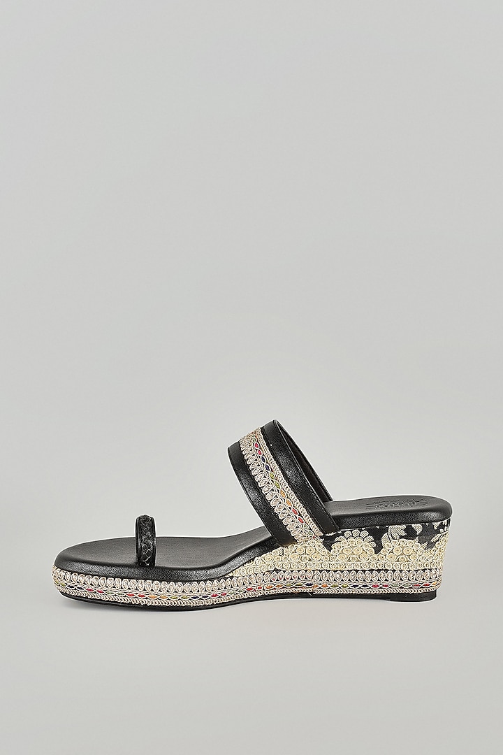 Black Faux Leather Wedges by Stoffa Bride at Pernia's Pop Up Shop