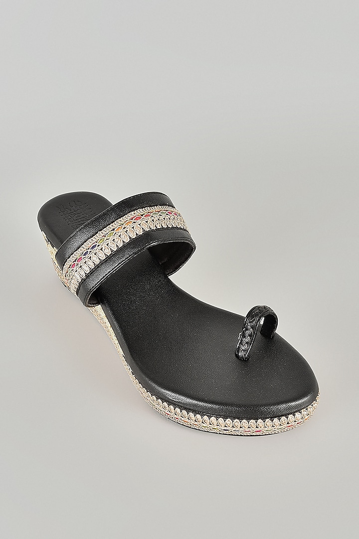 Black Faux Leather Wedges by Stoffa Bride at Pernia's Pop Up Shop