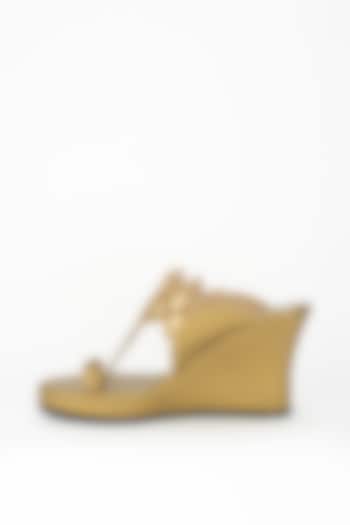 Antique Gold Gota Hand Embroidered Wedges by stoffa bride at Pernia's Pop Up Shop