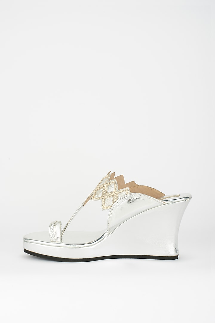 Silver Gota Hand Embroidered Wedges by stoffa bride