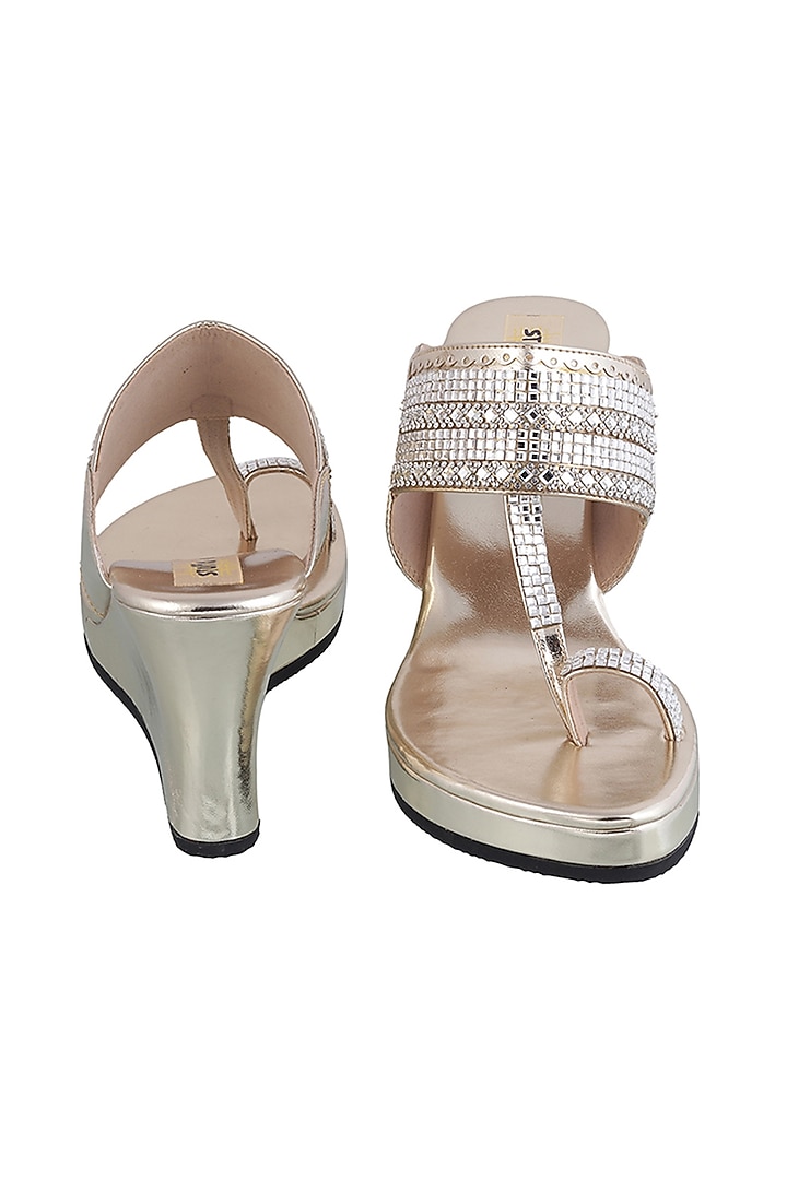 Light Gold Embellished Wedges by Stoffa Bride at Pernia's Pop Up Shop