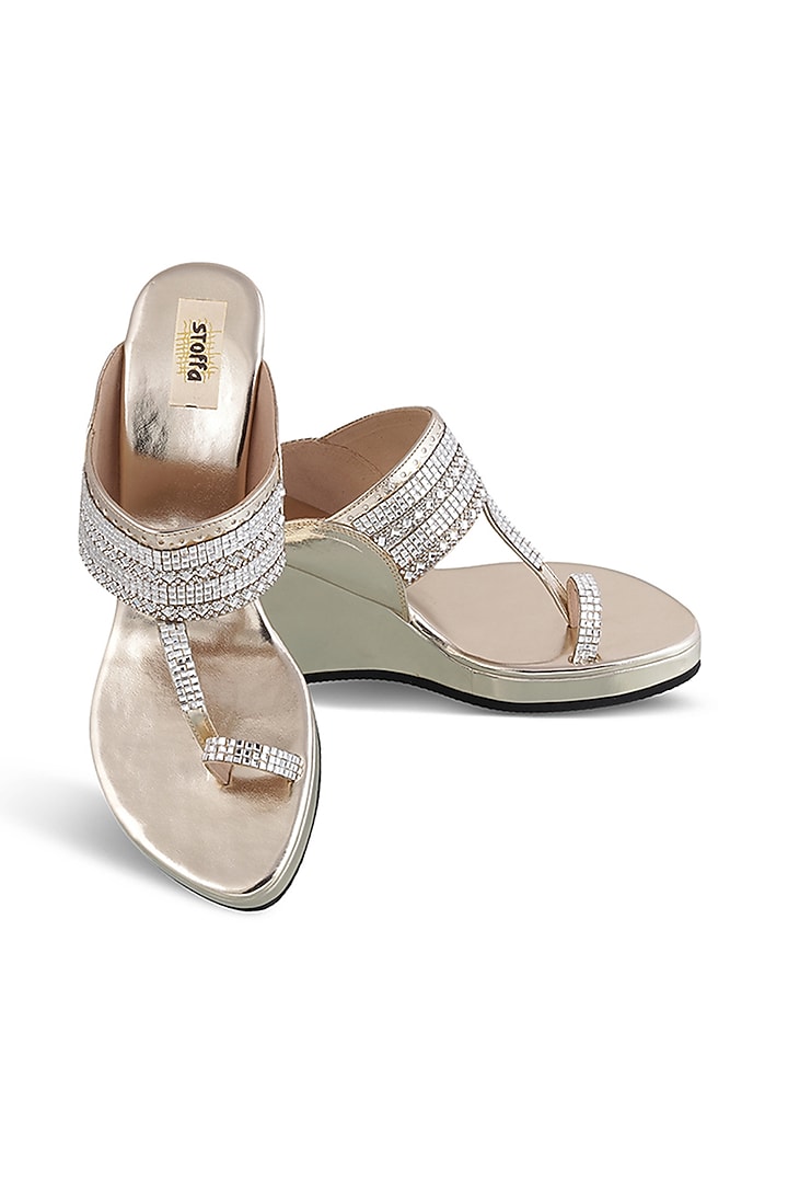 Light Gold Embellished Wedges by Stoffa Bride at Pernia's Pop Up Shop