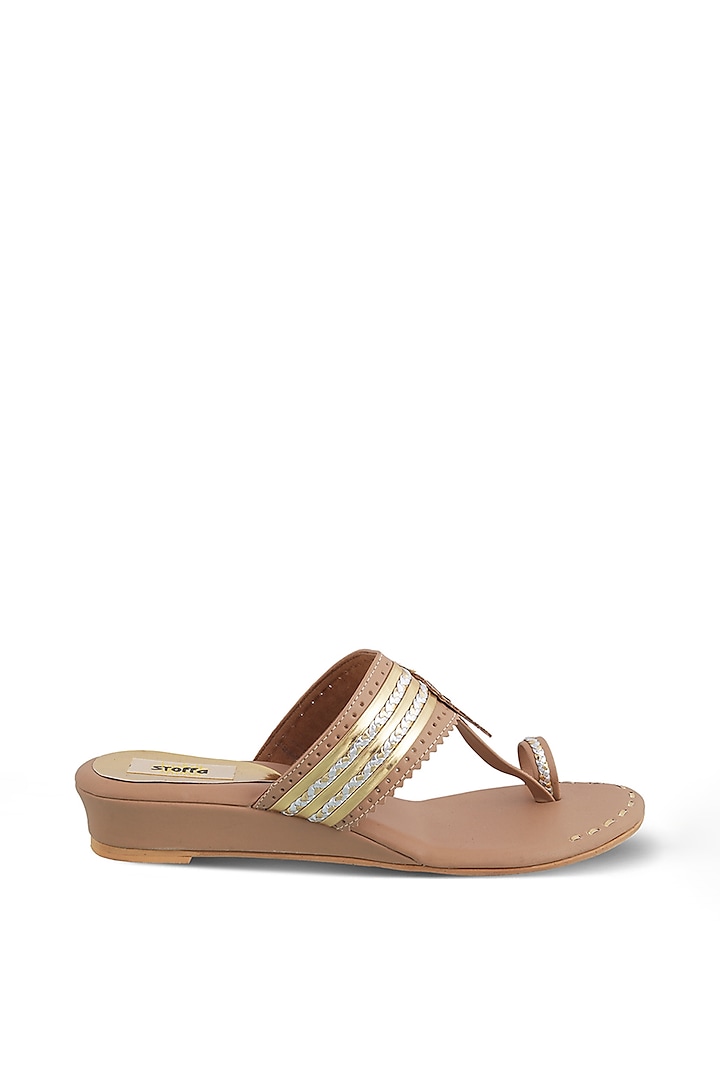 Camel Faux Leather Kolhapuri Flats by Stoffa Bride