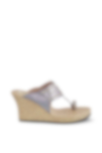 Pewter Faux Leather Kolhapuri Wedges by Stoffa Bride