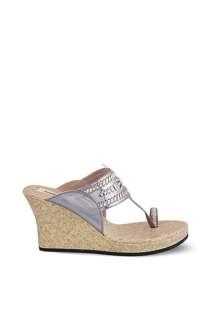 Pewter Faux Leather Kolhapuri Wedges by Stoffa Bride