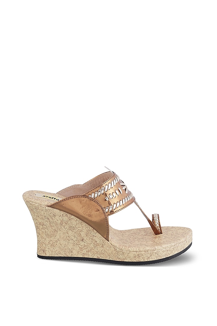 Copper Faux Leather Kolhapuri Wedges by Stoffa Bride