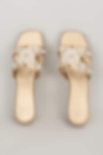 Champagne Faux Leather Handcrafted Wedges by stoffa bride at Pernia's Pop Up Shop