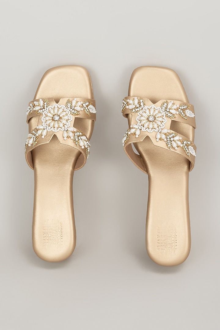 Champagne Faux Leather Handcrafted Wedges by stoffa bride at Pernia's Pop Up Shop