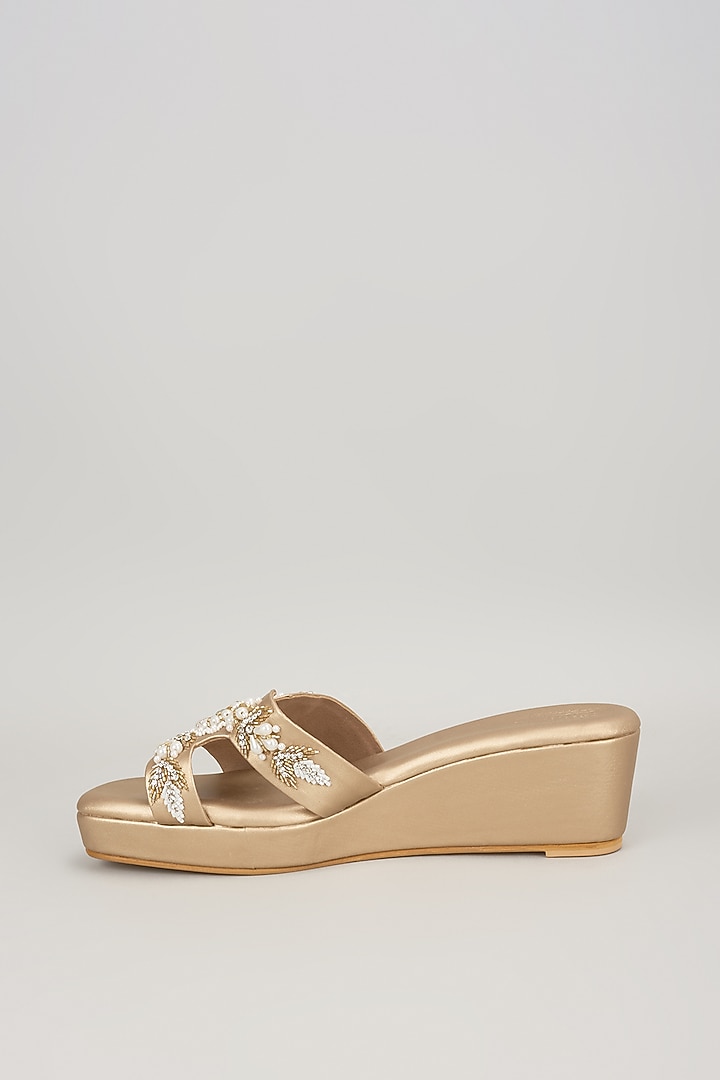 Champagne Faux Leather Handcrafted Wedges by stoffa bride at Pernia's Pop Up Shop