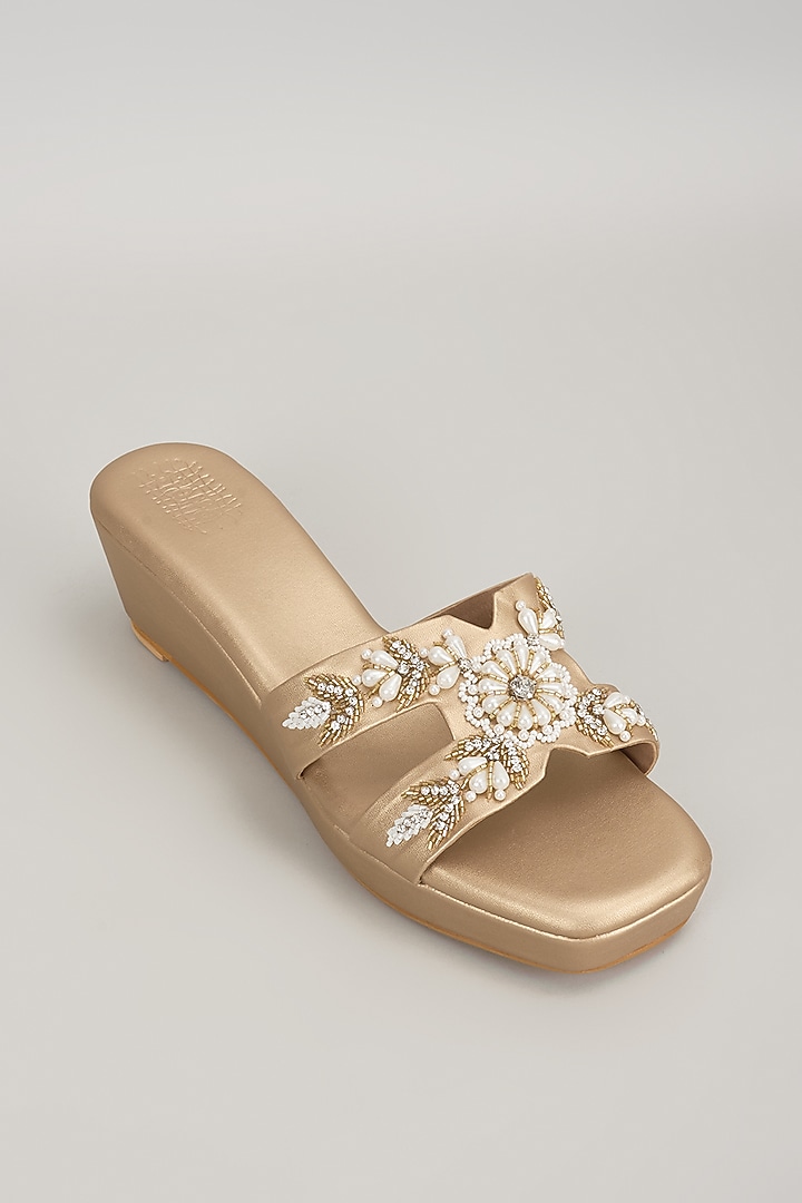 Champagne Faux Leather Handcrafted Wedges by stoffa bride at Pernia's Pop Up Shop