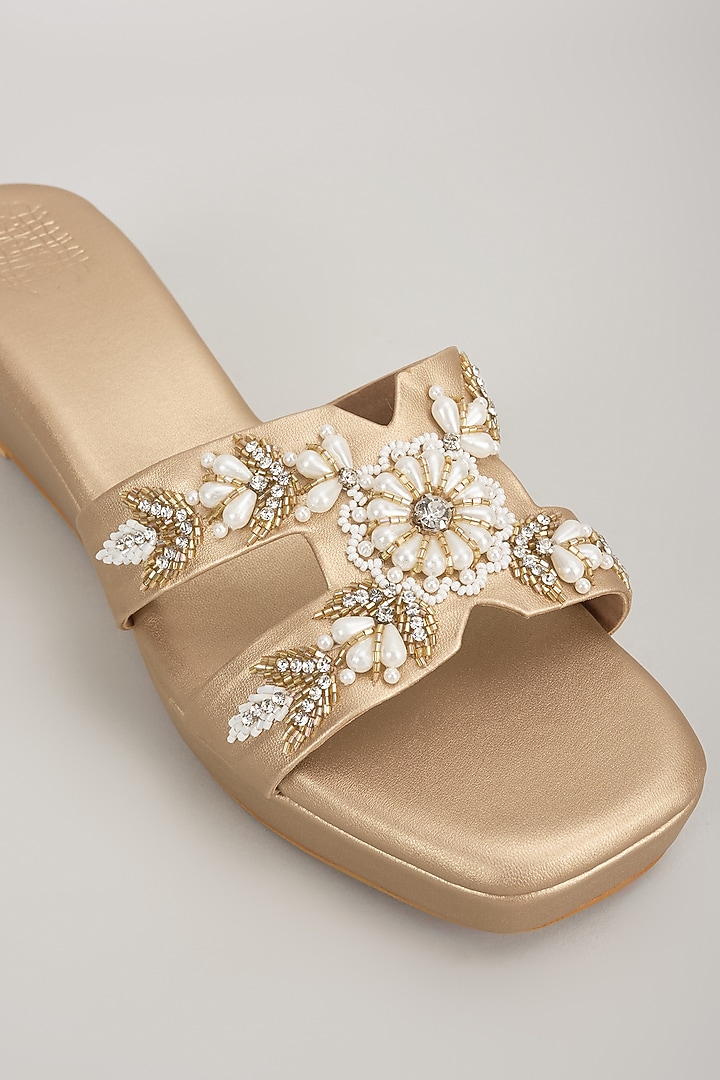 Champagne Faux Leather Handcrafted Wedges by stoffa bride at Pernia's Pop Up Shop