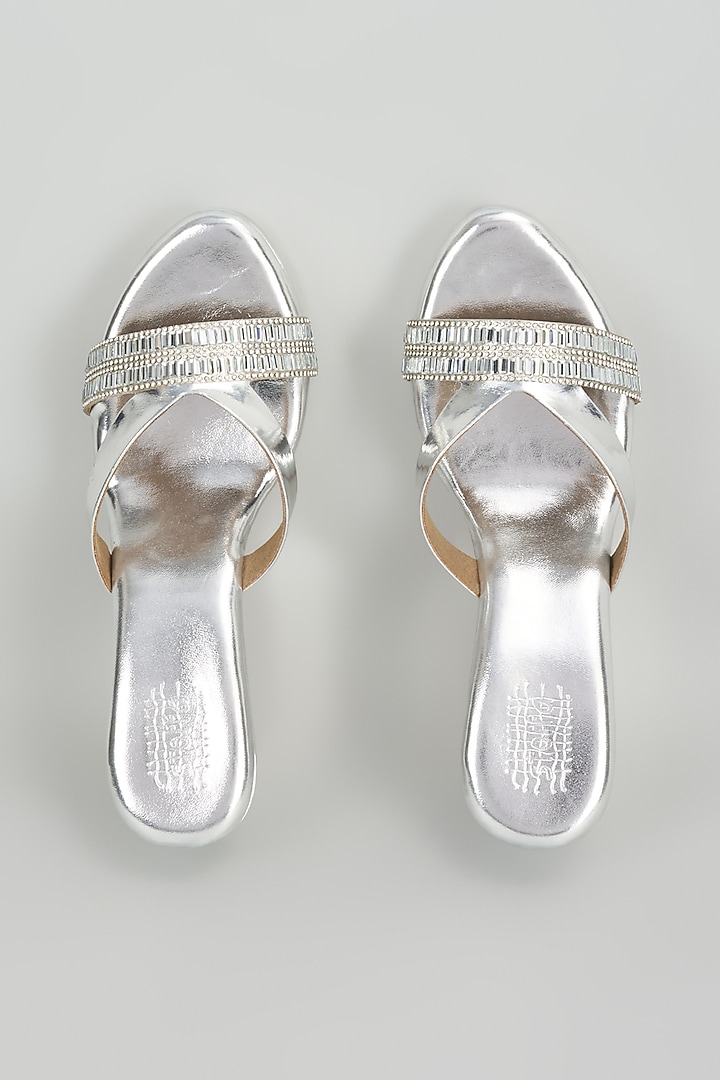 Silver Faux leather Crystal Embellished Wedges by Stoffa Bride at Pernia's Pop Up Shop