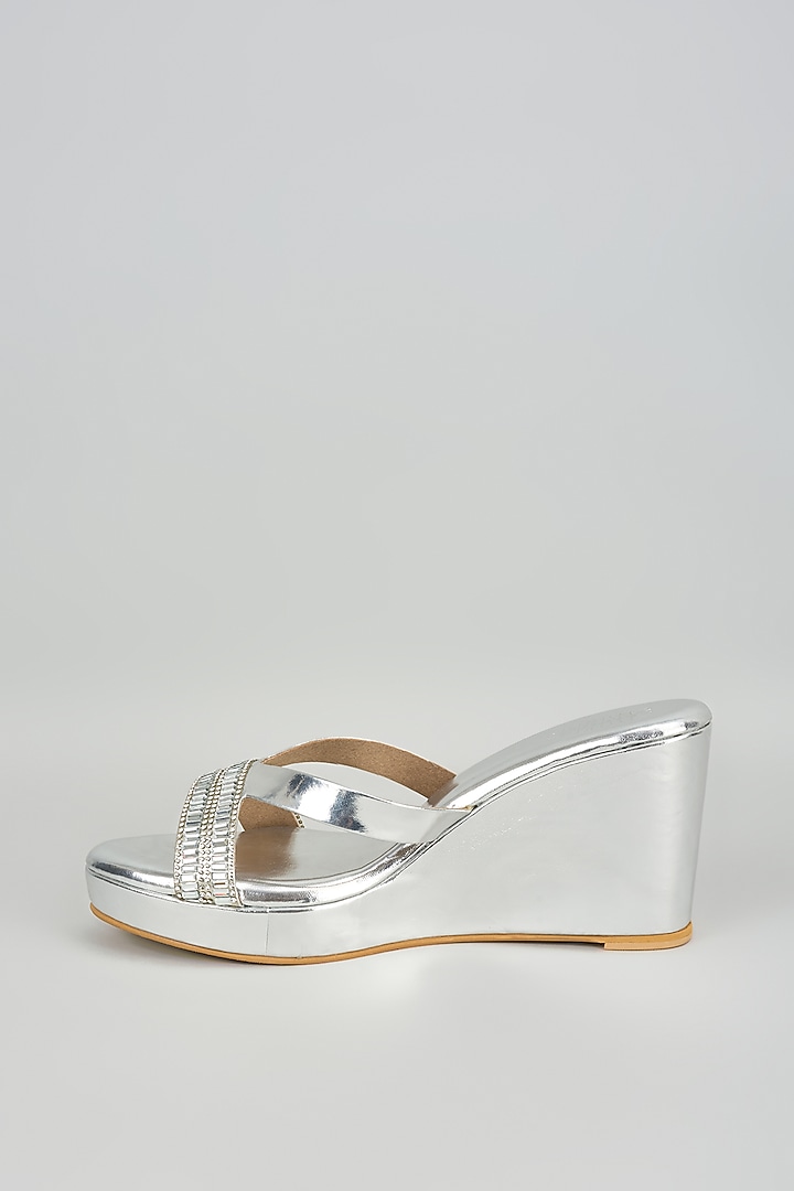 Silver Faux leather Crystal Embellished Wedges by Stoffa Bride at Pernia's Pop Up Shop