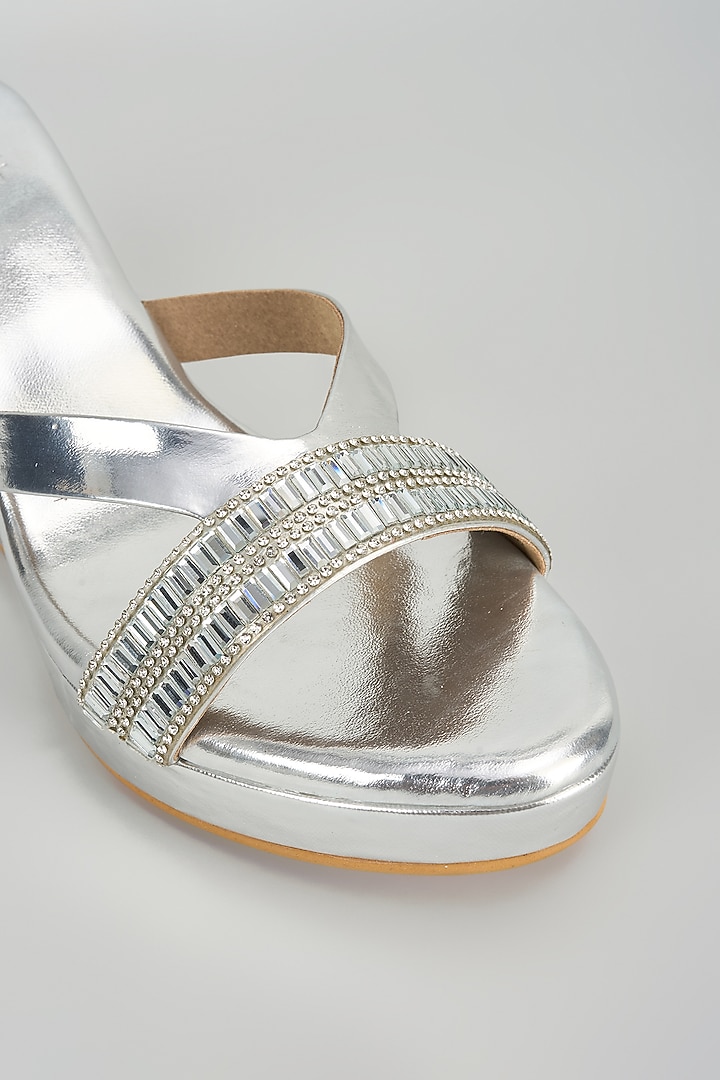 Silver Faux leather Crystal Embellished Wedges by Stoffa Bride at Pernia's Pop Up Shop