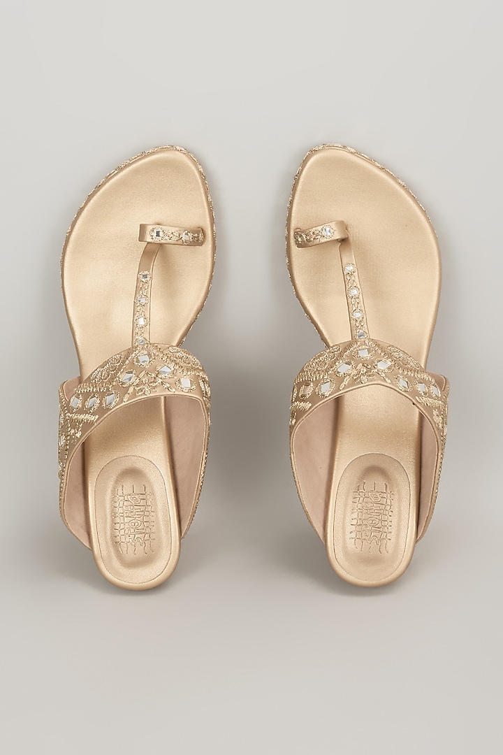 Champagne Faux Leather Handcrafted Block Heels by stoffa bride at Pernia's Pop Up Shop