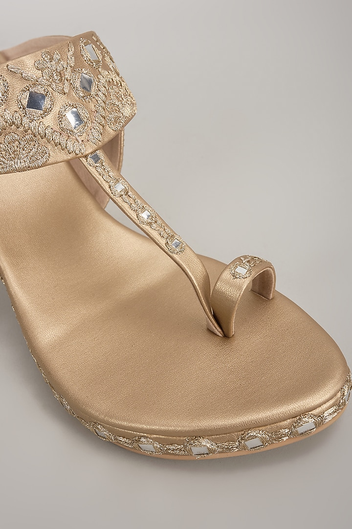 Champagne Faux Leather Handcrafted Block Heels by stoffa bride at Pernia's Pop Up Shop
