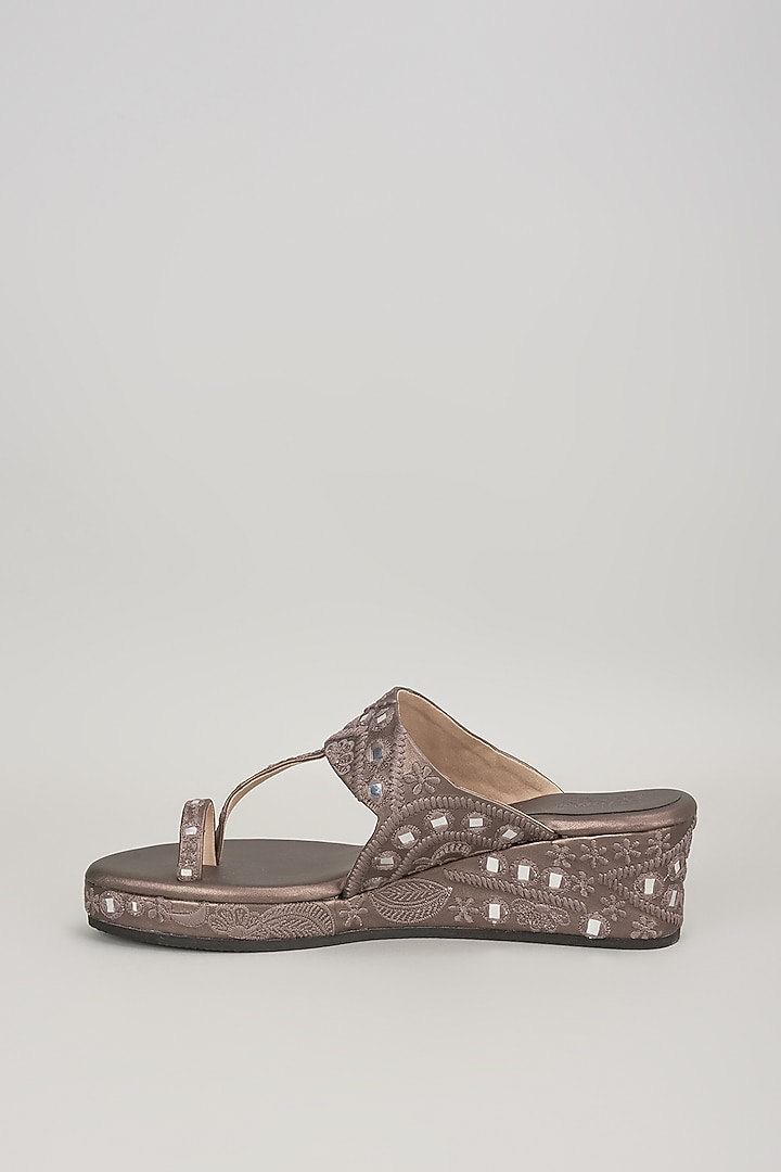 Slate Grey Faux Leather Handcrafted Wedges by stoffa bride at Pernia's Pop Up Shop