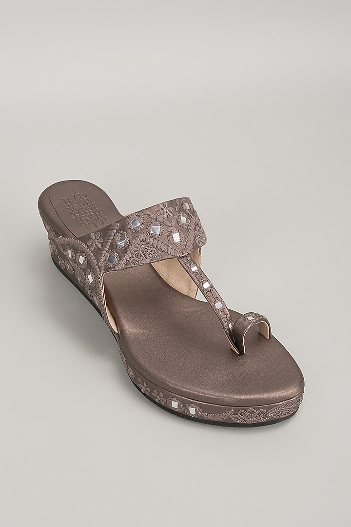 Slate Grey Faux Leather Handcrafted Wedges by stoffa bride at Pernia's Pop Up Shop