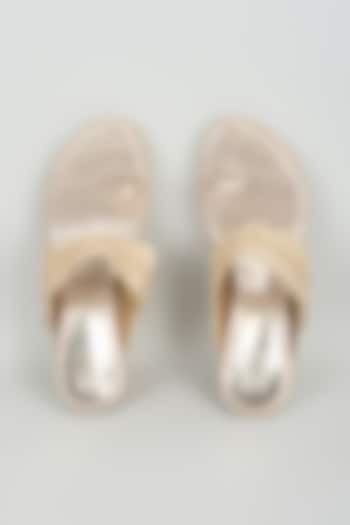 Gold Faux Leather Embroidered Wedges by Stoffa Bride at Pernia's Pop Up Shop