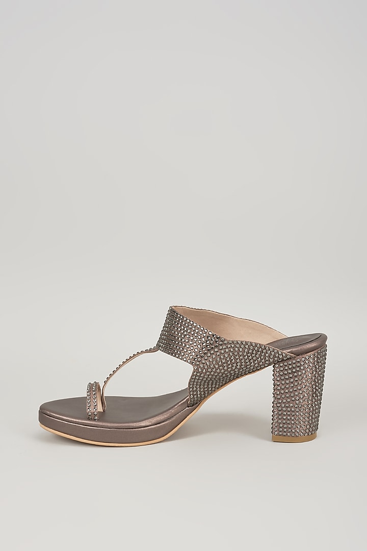 Slate Grey Faux Leather Heels by Stoffa Bride at Pernia's Pop Up Shop