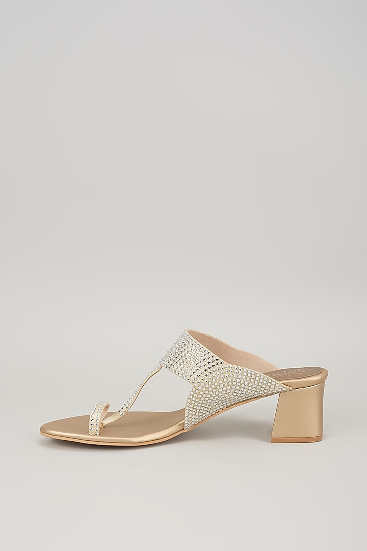 Champagne Faux Leather Heels by Stoffa Bride at Pernia's Pop Up Shop