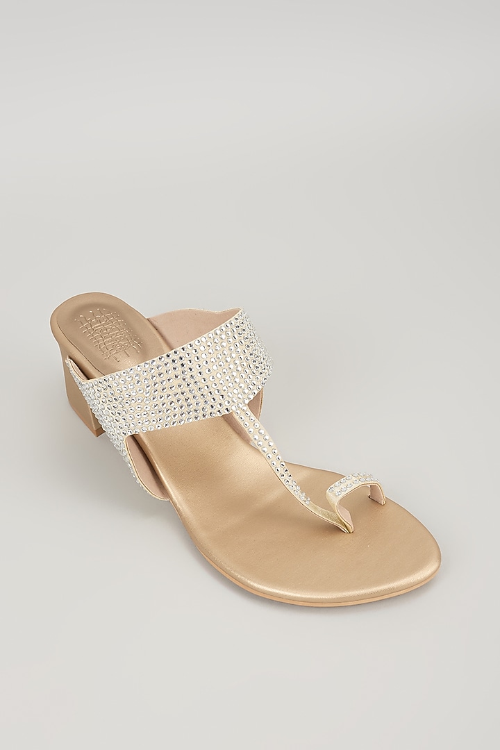 Champagne Faux Leather Heels by Stoffa Bride at Pernia's Pop Up Shop