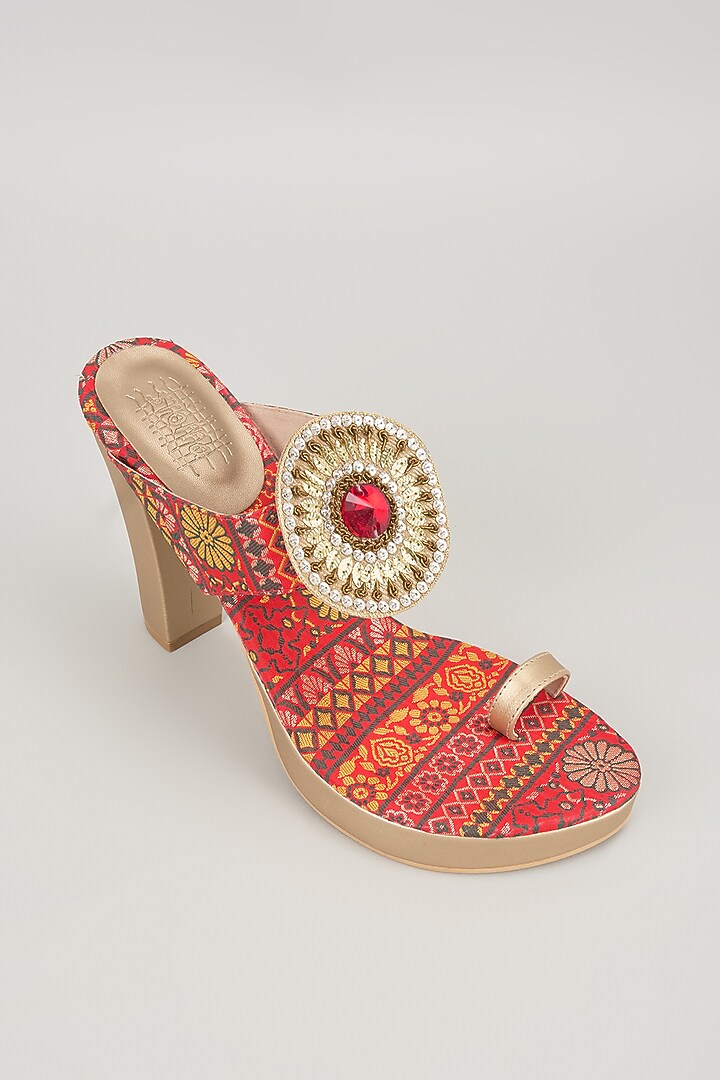 Red Faux Leather Heels by Stoffa Bride at Pernia's Pop Up Shop