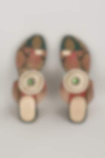 Green Faux Leather Handcrafted Wedges by stoffa bride at Pernia's Pop Up Shop