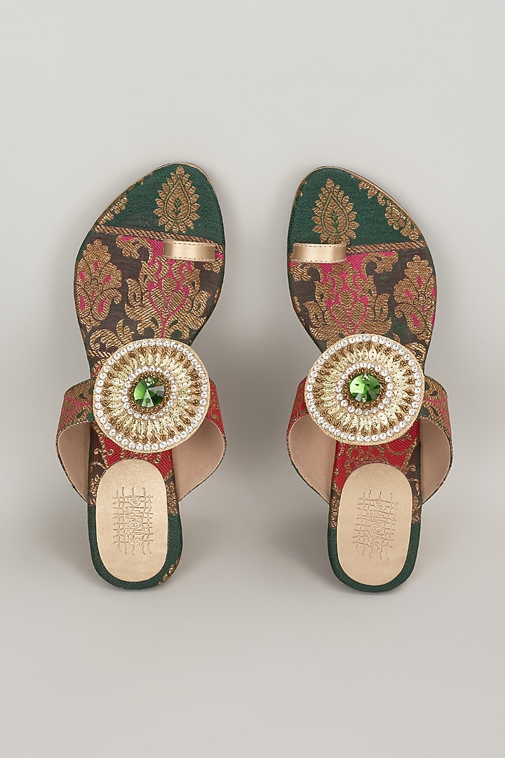 Green Faux Leather Handcrafted Wedges by stoffa bride at Pernia's Pop Up Shop