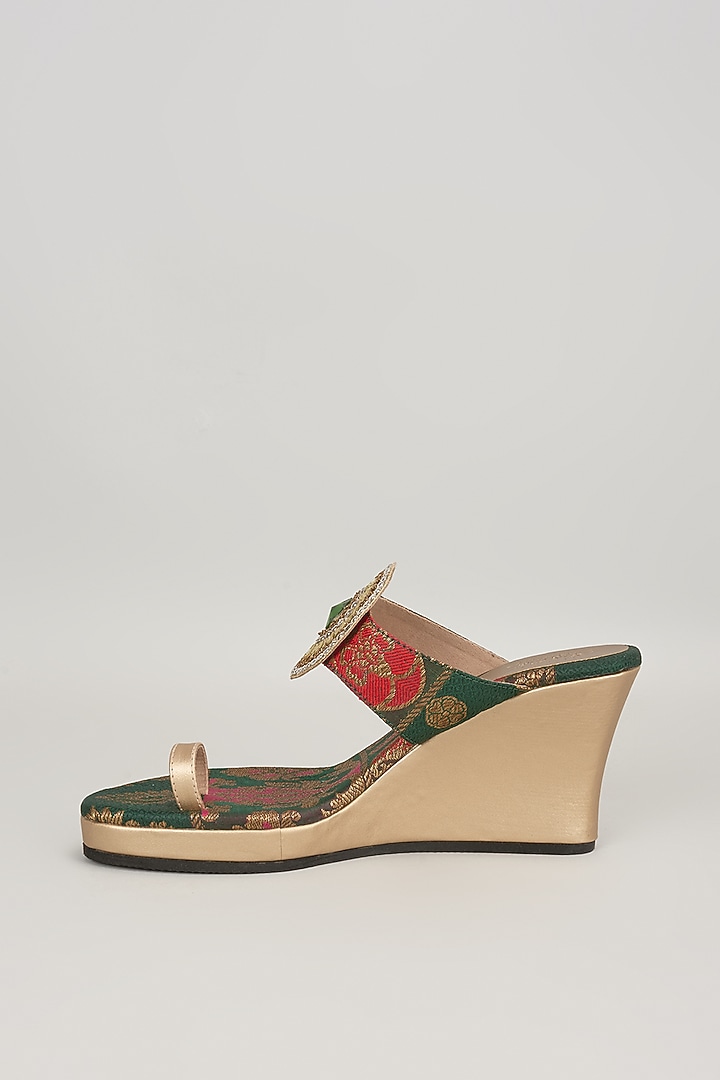 Green Faux Leather Handcrafted Wedges by stoffa bride at Pernia's Pop Up Shop