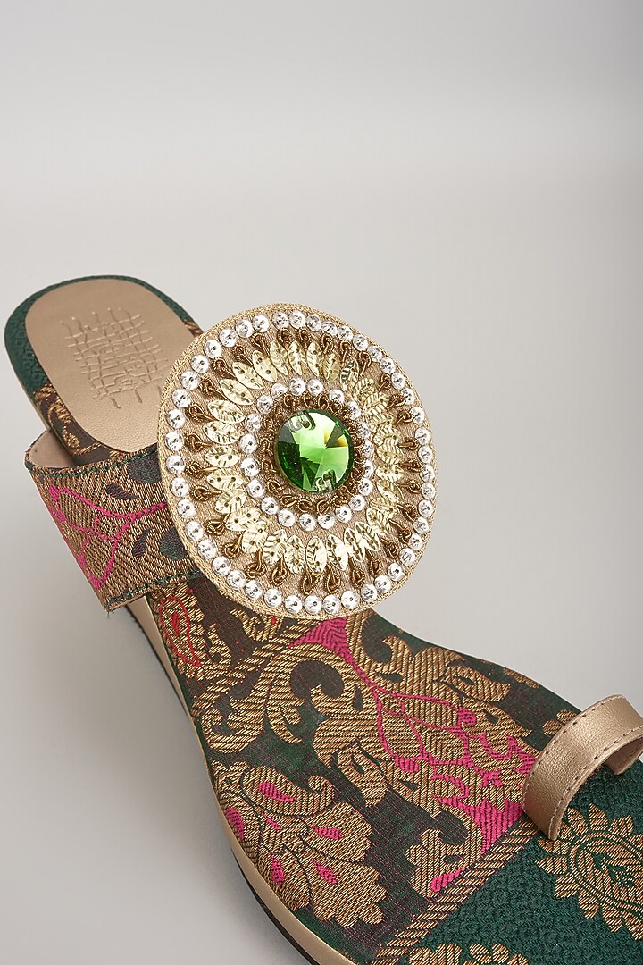 Green Faux Leather Handcrafted Wedges by stoffa bride at Pernia's Pop Up Shop
