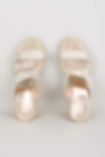 Gold Faux Leather & Suede Heels by stoffa bride at Pernia's Pop Up Shop