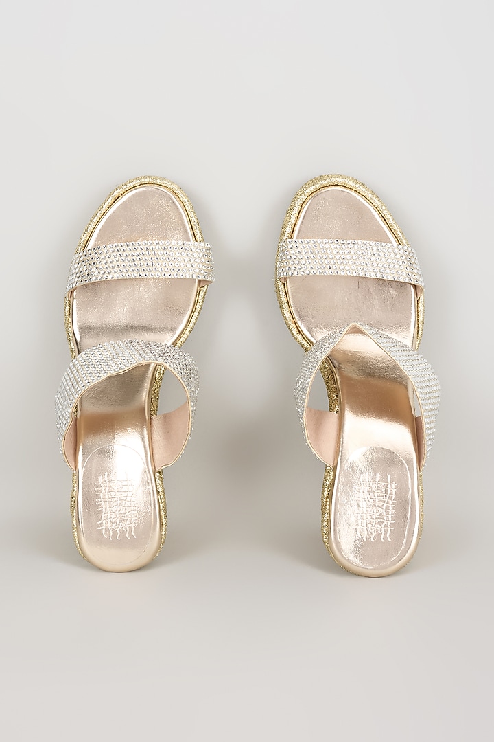 Gold Faux Leather & Suede Heels by stoffa bride at Pernia's Pop Up Shop