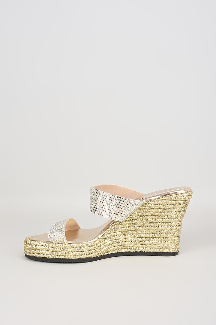 Gold Faux Leather & Suede Heels by stoffa bride at Pernia's Pop Up Shop