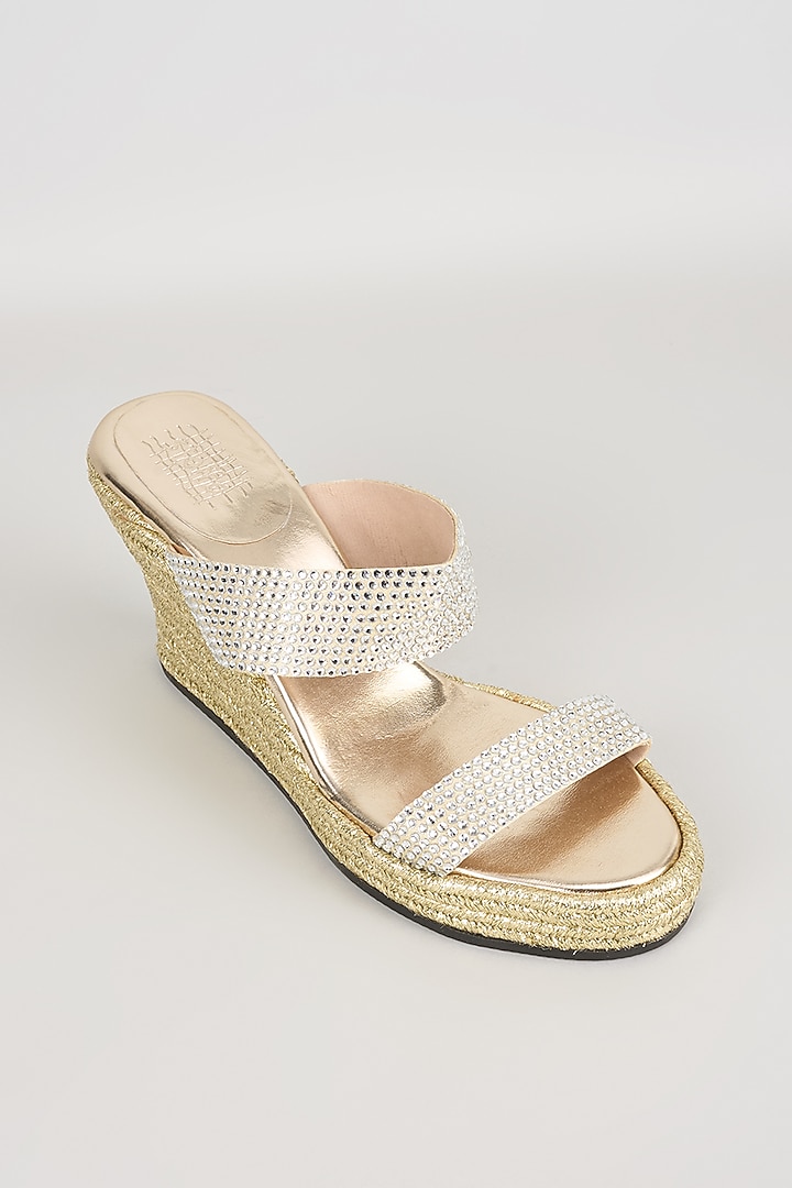 Gold Faux Leather & Suede Heels by stoffa bride at Pernia's Pop Up Shop