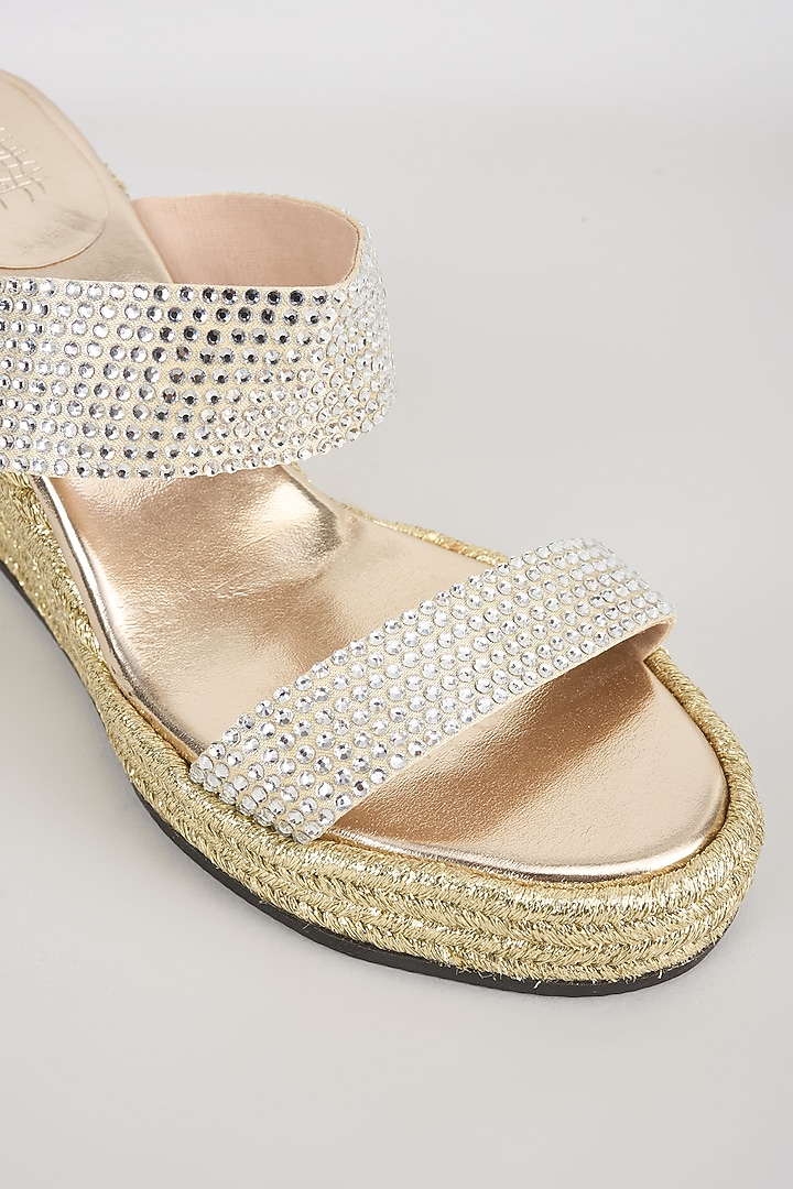 Gold Faux Leather & Suede Heels by stoffa bride at Pernia's Pop Up Shop